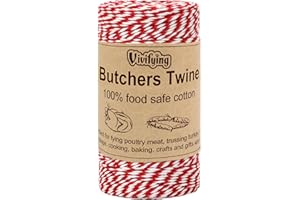 Vivifying Red and White Butchers Twine, 100m 2mm Food Safe Cotton Cooking Twine, Ideal for Trussing Turkey, Roasting, Baking, Bacon, Pumpkin Bread, Festive Holiday Kitchen Use & Gift Wrapping