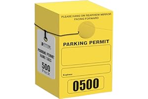 Better Office Products Yellow Parking Permit Hang Tags, 500 Pack, Temporary Parking Passes, Bulk Pack, Custom Passes Numbered 1-500, 3.15" x 4.75" Placards for Rearview Mirror