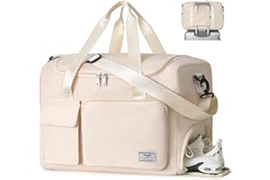 FIORETTO EasyJet Cabin Bag 45x36x20 Underseat Travel Bag with Shoes Compartment Waterproof Carry On Duffle Weekend Overnight Hospital Trip for Women and Men 32L Beige