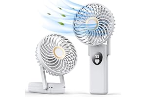 HATMIG Ventilatore Portatile, Display Digitale Mini Ventilatore 4200mAh Ricaricabile Ventilatore USB 5 Velocità Ultra-silenzioso Ventilatore Portatile per l'ufficio la casa i viaggi l'esterno - Bianco
