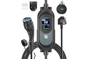 Evjuicion EV Charger 3 Pin Plug, 6M 3.1kW EV Charger, 6-13A Electric Car Charger Cable Type 2 to 3 Pin Plug for up to 12H Delayed Start Charging with 2.4″ LED Screen, IP67 for EVs & PHEV