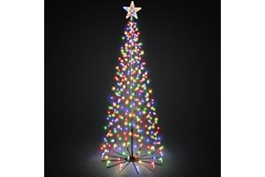 VeryMerry 6Ft Christmas Cone Tree Multi-Colour for Indoor/Outdoor Use, 443 LED Light Pre Lit With Auto-Off Timer, 8 Lighting Modes