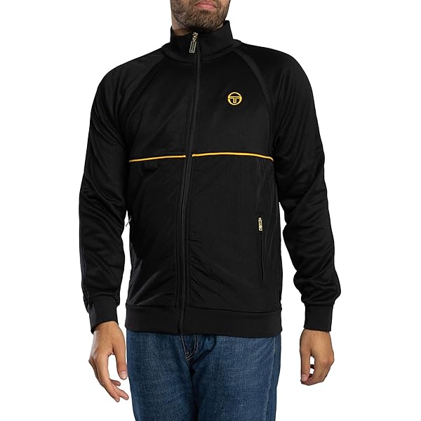 Sergio Tacchini Giacca Tuta Court Velour Uomo Nero Logo Ricamato Tasche Taglia L - 3