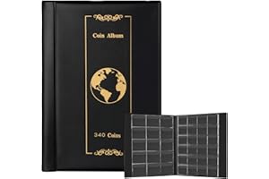 UKOFEW 340 Tasche Raccoglitore Monete, Album Porta Monete da Collezione, Album Monete da Collezione 2 Euro, 4.5*4.5cm Grande Album Libro Money Penny Pocket per Collezionisti, Riporre Monete(Nero)