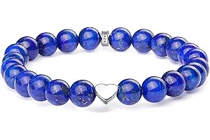 J.Endéar Bracciale Donna Pietre Naturali, Braccialetto di Perline Elasticizzato 8 mm, Bracciale Cuore Amicizia con Argento Sterling 925