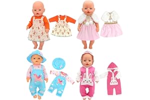 XERTEAM Lot de 4 vêtements de poupée pour bébé - Vêtements compatibles avec les poupées New Born de 35 à 43 cm - Ensemble de vêtements de poupée pour garçons et filles - Accessoires de vêtements de poupée