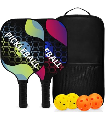 Set De Pickleball – 4 Raquettes Fibre De Verre, 8 Balles, Sac – Pour Intérieur & Extérieur – Tous Niveaux