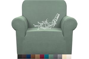 Granbest Premuim Water Repellent Armchair Covers 1 Piece Stretch Chair Slipcover for Living Room Non Slip Chair Protector Jacquard Sofa Cover 1 Seater Chair Covers (1 Seater, Matcha Green)