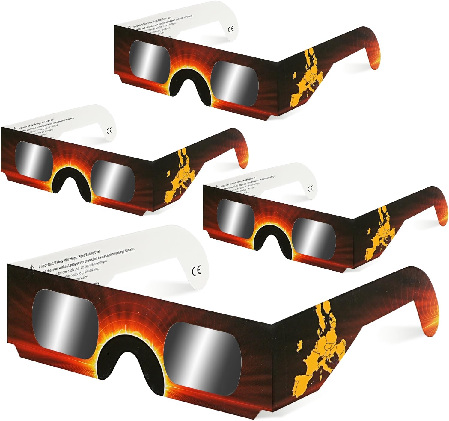 QIWEI gafas eclipse solar homologadas QW-SOZ5 [Pack de 4], Certificadas EN ISO 12312-2, Visores Solares Seguros para Observación Directa del Sol, Filtros de Alta Definición