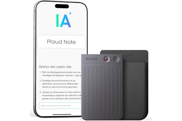 Plaud Note Enregistreur Vocal IA avec Étui Dictaphone Enregistreur Vocal Numérique Contrôle par App Transcription et Résumé IA Prise en Charge de 112 Langues Conçu pour Conférences Réunions Appels