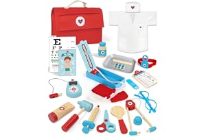 Lehoo Castle Wooden Doctor Kit for Kids, Medical Role Play Toys,Red | Pretend Wood Playset with Doctor's Costume, Educational Cognitive Toys, for 3 4 5 6 7 8 Year Old Boys & Girls Birthday Gift