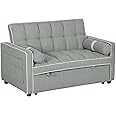 HOMCOM 2 Seater Sofa Bed, Click Clack Pull Out Sofa Bed with Adjustable Backrest and Pillows, 3-in-1 Modern Tufted Settee for Living Room, Bedroom, Guest Room, Light Grey