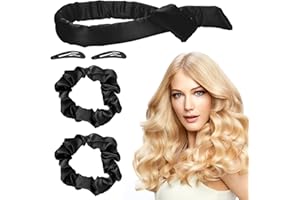 Clundoo Rizador Pelo sin Calor, Cinta para Rizar Sin Calor para Dormir, Rulos Pelo para Dormir, Rizadores de Pelo de Seda con Horquillas, sin Daños en el Cabello (Negro)