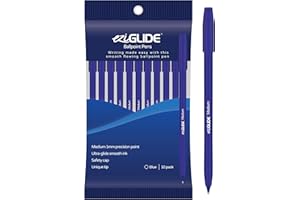 Eziglide Ballpoint Blue Pen, Pack of 10 Ballpoint Pens, Smooth Writing Action-Medium Point 1.0mm Coloured Pens Multipack - Ball Point Pens Ideal Pens for School, Home or Work Stationery Supplies