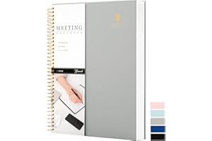 CAGIE Meeting Notebook for Work with Action Items A4 Hardcover Spiral Meeting Notebook for Work Professional Work Planner for Women Men, 8.5 X 11 Inch, Grey