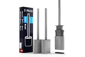 SLAH Juego de 2 cepillos de Inodoro de Silicona para baño con Mango Largo de plástico Antideslizante y cerdas Suaves Flexibles a lo Largo de la Base sin Goteo (Gris Fantasma)…