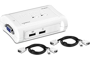 TRENDnet 2-Port USB KVM Switch and Cable Kit, 2048 x 1536 Resolution, Device Monitoring, Auto-Scan, Audible Feedback, USB 1.1, Compliant with Windows and Linux, Hot-Pluggable, White, TK-207K