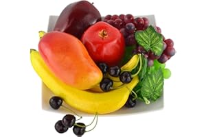 JEDFORE Mixture of Artificial Apple Banana Cherries Mango Grape Lifelike Simulation Realistic Fake Fruit for Home Decoration