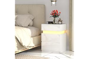Lvhecforhm Nachttisch mit LED-Beleuchtung, Nachttisch Sofatisch mit 3 Schubladen, 16 Einstellbare Farben, Weiß Nachtschrank Hochglanz Front, Modern Nachttische für Wohnzimmer, Schlafzimmer 40x35x55cm