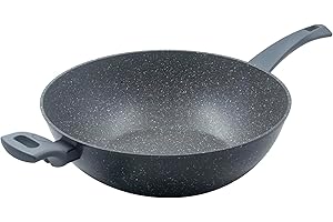 Zanetti Durapietra, Padella Wok per Induzione Diametro 32 cm, Padella Wok Antiaderente, Rivestimento Effetto Pietra, Manico Soft Touch, Colore Grigio