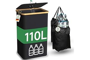LaifuTu 110L Pfandflaschen Sammelbehälter mit Deckel & 2 Tragetasche, Faltbar Pfandflaschen Behälter, Multifunktional Flaschensammler Leergut, Leergut Sammelbehälter für Küche und Lagerraum