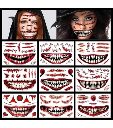 Tatuajes Temporales De Halloween – 12 Diseños De Calavera Y Esqueleto Para Cara Completa, Impermeables Y Fáciles De Quitar