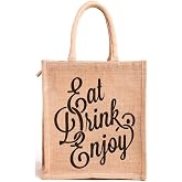 H&B Jute Bags for Lunch, Men & Women - Jute Tote Bag wi...