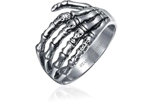 Bling Jewelry Personaliza Joyería De Moto Grande Para Hombres Anillo De Calavera Con Huesos Cruzados O Colgante Negro En Tono Plateado Oxidado De Acero Inoxidable