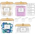 3+1 Pack Laundry Pods Container,Clear Laundry Room Organization Containers,Large Laundry Detergent Powder Storage Containers with Bamboo Lids & Labels,Laundry Pods Holder for Scent Booster,Powder,Pods
