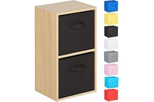 Hartleys 2 Tier Oak Cube Unit - Black Storage Boxes