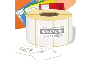 GIANTO 1 Rotolo di Etichette Adesive 50 x 30 mm, Diametro Interno anima da 40 mm, per Stampanti Termiche Universali compatibili con Zebra, Citizen per Ufficio, Stampa Trasferimento Termico e Diretto