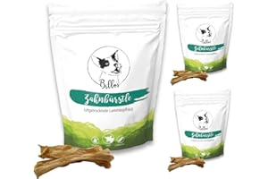 Zahnbürstle Lammkopfhaut Kaustangen Natürlich & Getreidefrei - Rohhaut Kaurollen Hunde-Zahnpflege Rohleder - Dental Care Dog Chewing Sticks | Billos Lamm-Haut 3er Pack (3X 100g = 300g)