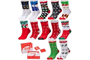 Vertvie Unisex 12 Paire Chaussettes Noël en Coton Imprimé Motif Fantaisie Socquettes Socks Respirant Doux Hiver…