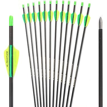 ACCMOS Spine 500 Flèche 22.5 Pouces Flèche Flèches Carbone Flèche Cible Flèche De Chasse Arc à Poulies Arc Recurve Adulte Jeunesse Tir à L'Arc Entraînement 12pcs