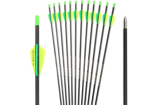 12pcs Diamètre Intérieur 4.2mm .165" 22-32 Pouces Flèches Spine 250 300 350 400 500 600 700 800 900 1000 Adulte Jeunesse Flèche Carbone avec Encoche Rotative pour Arc à Poulies et Arc Recurve Style2