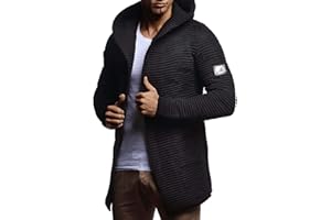 Leif Nelson Herren Strickjacke lang mit Kapuze & Reißverschluss - Strick Sweatjacke Männer Cardigan für Winter