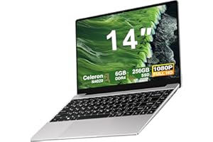 ‎NOTODD NOTODD 2025 Laptop 14 Zoll Win 11 Pro 6GB RAM 256GB SSD Unterstützung 1TB (TF 512GB) Notebook Celeron N4020 (bis2.8GHz) 5000mAh 1080p 5G WiFi Deutscher Tastaturschutz und kabellose Maus-Silver
