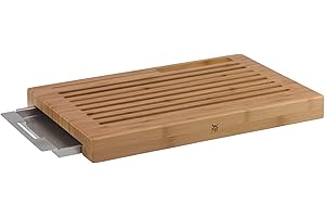 WMF Bread Chopping Board with Crumb Bowl, Cutting Board with Crumb Tray, 44 x 27 x 4.8 cm, Bamboo, Lattice Shape, Gentle on Blades