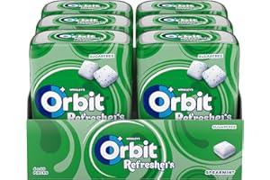 Orbit Refreshers, Bote de Chicles Sin Azúcar , Sabor Hierbabuena que proporciona frescura inmediata, grageas (6 x 30 chicles)