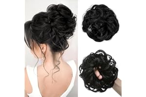 Mtuihfo Messy Bun Hair Piece, Wavy Curly Messy Bun Scrunchie, Thick Tousled Hair Pieces for Women Girl(Black）