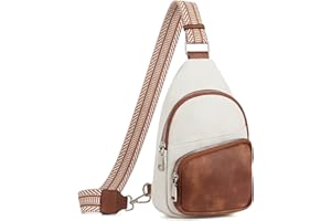 CLUCI Klein Brusttasche Damen Crossbody Bag, Sling Bag PU Leder für Damen und Herren, kleine Umhängetasche Sport，Bauchtasche Gürteltasche Breiter Gurt für Outdoor Reisen Weiß mit Braun