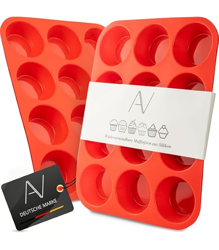 FLOELA Silikon Muffinform – 12er Backform, BPA-frei & Antihaftbeschichtet (rot)