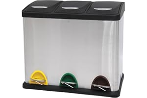 MSV 100353, Papelera de Inox con 3 Compartimientos, Cromado, 46 x 26,5 x 39,5 cm