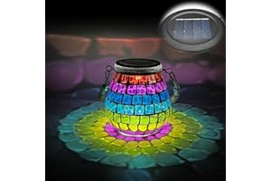 TOTHDATE 1PCS Oval Solar Mosaic Lights Outdoor, On/Off Glass Hanging Solar Light Solar Mosaic Lanterns IP65 Waterproof for Garden Table Lawn Path Courtyard Deck Fence, Color Square Mosaic Light