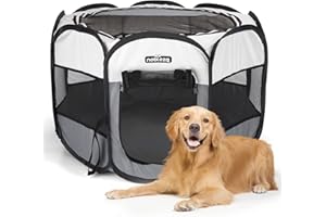 Nobleza Pet Playpen Portable Foldable Dog Cat Play Pen Indoor Outdoor Pet Fence Breathable Mesh Pet Carrier Kennel Soft Cage Tent for Puppy Rabbit Hamster Guinea Pig, Beige and Gray, 42.9x42.9x22.8in