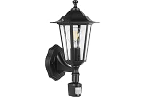 Eglo Lampe murale extérieure LATERNA 4, luminaire extérieur à flamme avec détecteur de mouvement, applique murale à capteur en fonte d'aluminium et verre, couleur : noir, douille : E27, IP44