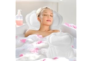 BUCOMTU Almohada Bañera, Nueva Almohada de baño, Cojin Bañera, Almohada Bañera Adulto con 6 ventosas para apoyar la Cabeza y el Cuello, Adecuada para el SPA en casa del Hotel (Blanco