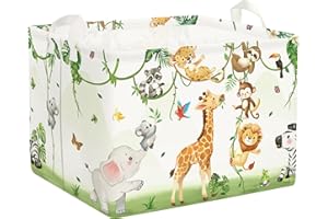 HUUMONSS Jungle Animals Baby Laundry Hamper Collapsible Clothes Kids Storage Basket Large Elephant Monkey Giraffe Boys Girls Gift Toy Box Bin for Nursery Room, Colorful, 36L