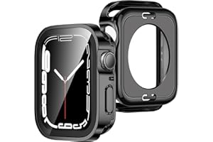 ZZDZZ [2-Pack] 2 in 1 Case Compatible with Apple Watch Series 9 8 7 41mm, Straight Edge Hard PC with Tempered Glass Screen Protector Full Coverage Protective Cover for iWatch 41mm (Black)
