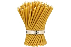 Danilovo 100% czyste świece stożkowe z wosku pszczelego (żółte) – świece cerkiewne do modlitwy, rytuału, Bożego Narodzenia – bez sadzy, bez kapania, wysokie, zginane, N80, wysokość 18,5 cm, Ø 6,1 mm